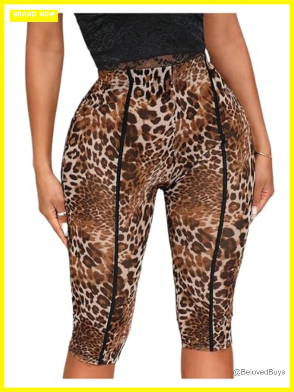 Women's Y2K Leopard Print Mesh 3/4 Length Capri Leggings Slim Fit